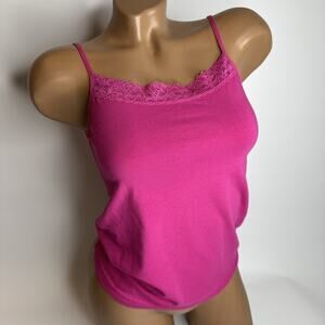 Bossini Womens Medium Hot Pink Cami Top Lace Trim Barbiecore Slip Tank Y2K Cute